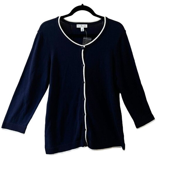 Kim Rogers Sweaters - Kim Rogers Med Cotton Cardigan Sweater Button Front Scoop Neck Blue White NWT
